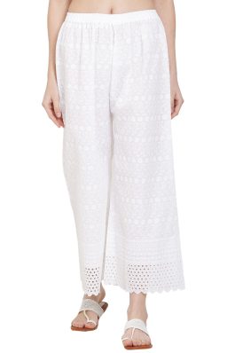 Cotton Full Chikan Embroidery Palazzo Pant