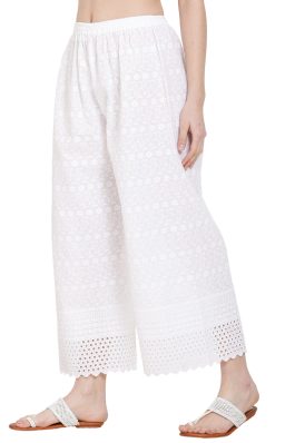 Cotton Full Chikan Embroidery Palazzo Pant